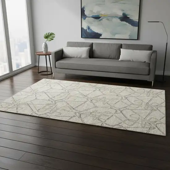 Beige Ivory And Gray Geometric Washable Area Rug With UV Protection Photo 2