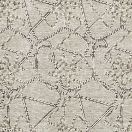 Beige Ivory And Gray Geometric Washable Area Rug With UV Protection Photo 2