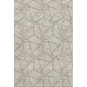 Photo of Beige Ivory And Gray Geometric Washable Area Rug With UV Protection