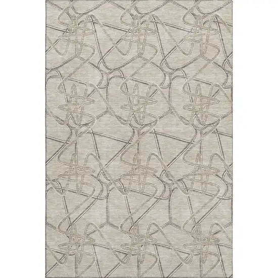 Beige Ivory And Gray Geometric Washable Area Rug With UV Protection Photo 1