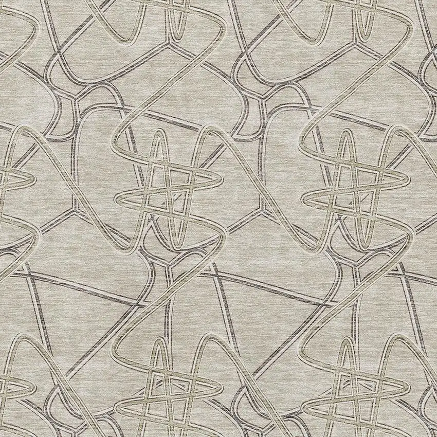 Beige Ivory And Gray Geometric Washable Area Rug With UV Protection Photo 2