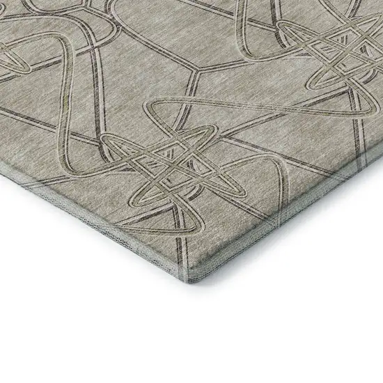 Beige Ivory And Gray Geometric Washable Area Rug With UV Protection Photo 6