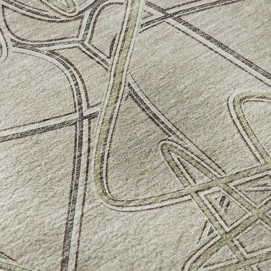 Beige Ivory And Gray Geometric Washable Area Rug With UV Protection Photo 8