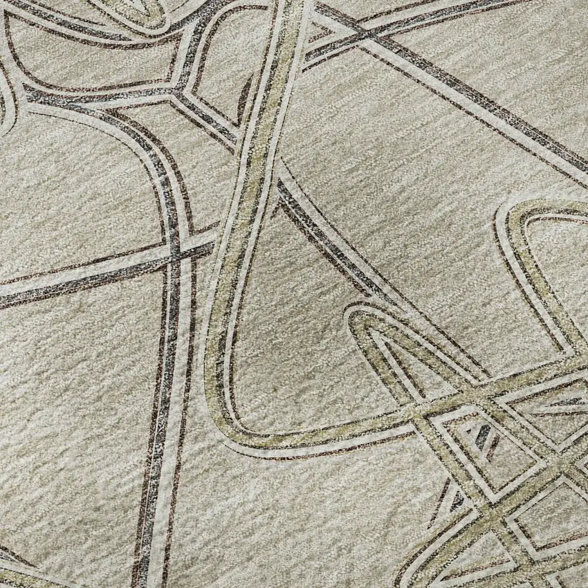 Beige Ivory And Gray Geometric Washable Area Rug With UV Protection Photo 8