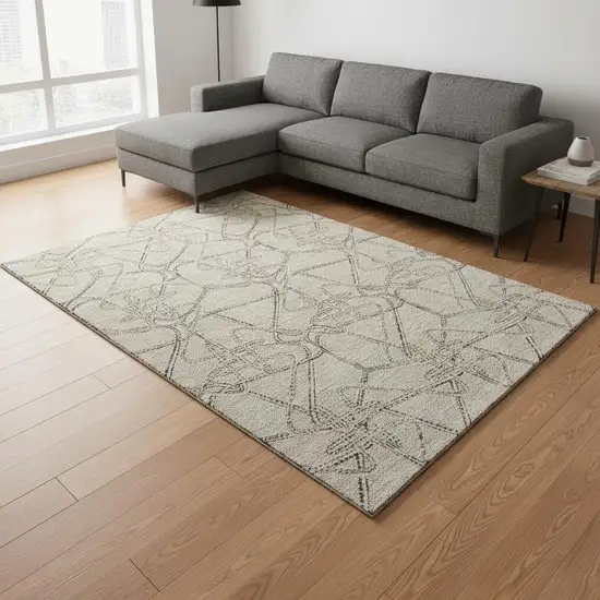 Beige Ivory And Gray Geometric Washable Area Rug With UV Protection Photo 2