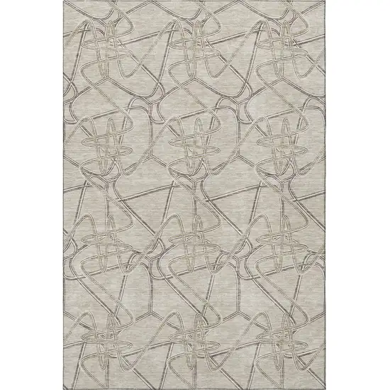 Beige Ivory And Gray Geometric Washable Area Rug With UV Protection Photo 2