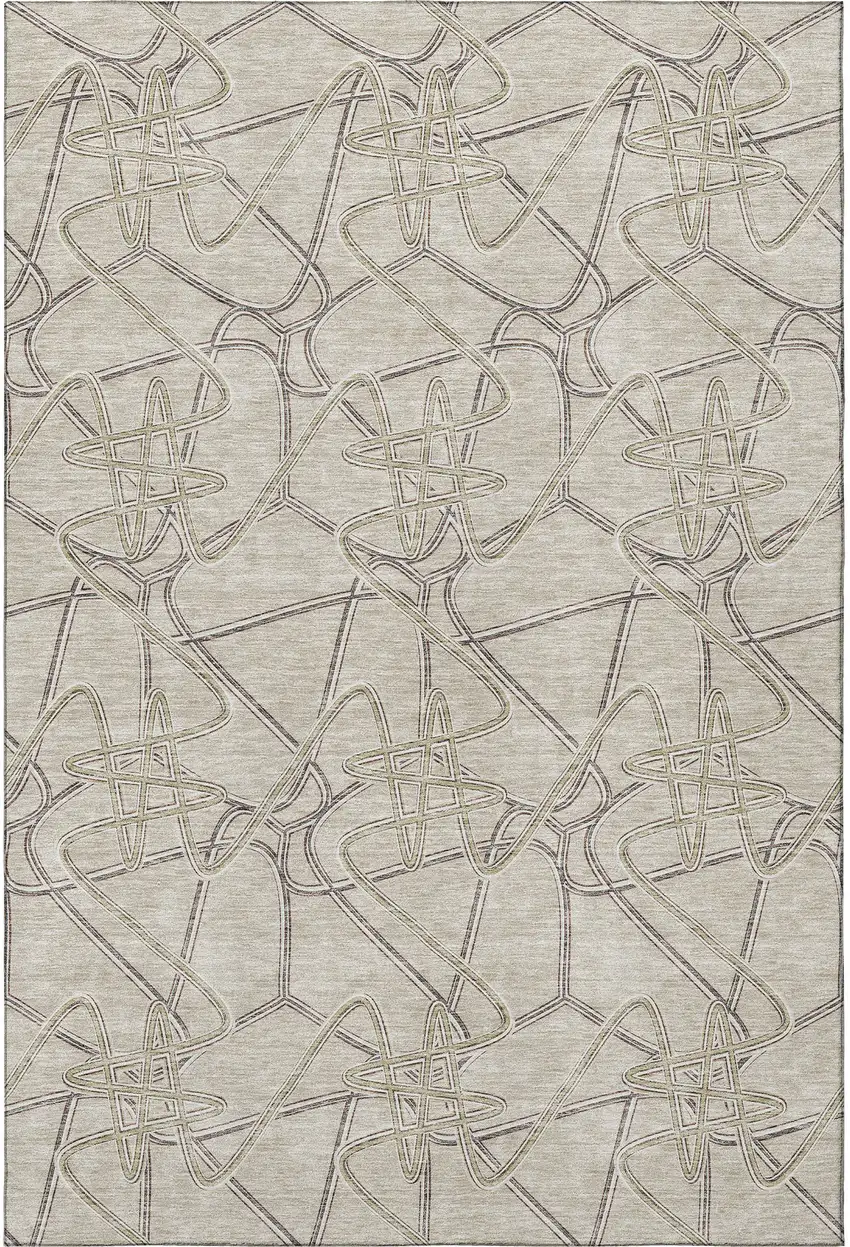 Beige Ivory And Gray Geometric Washable Area Rug With UV Protection Photo 2
