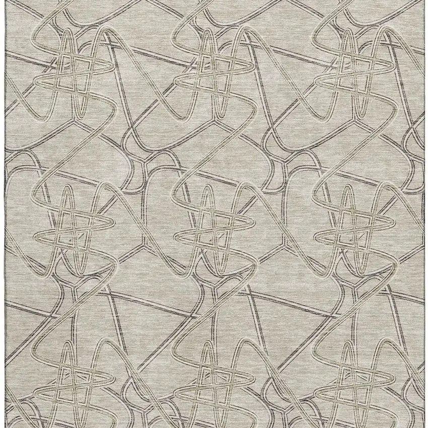 Beige Ivory And Gray Geometric Washable Area Rug With UV Protection Photo 2