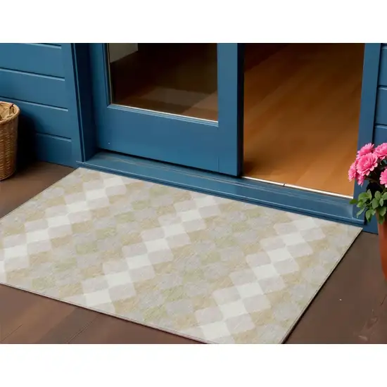 Beige Ivory And Gray Geometric Washable Indoor Outdoor Area Rug Photo 1