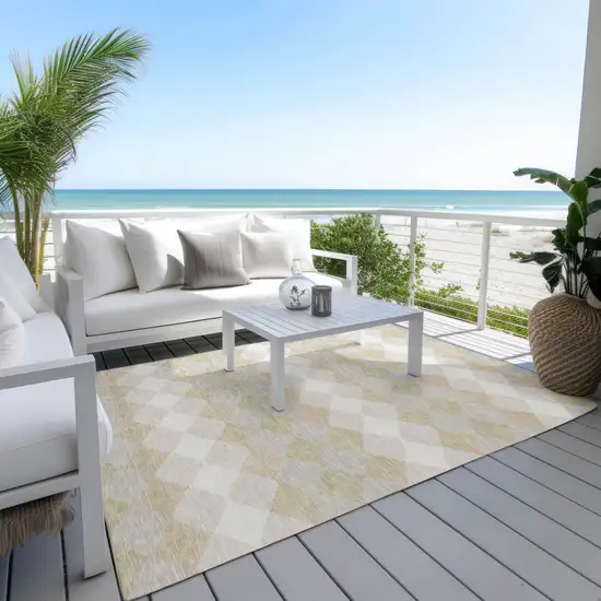 Beige Ivory And Gray Geometric Washable Indoor Outdoor Area Rug Photo 9
