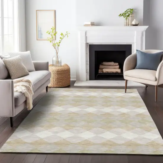 Beige Ivory And Gray Geometric Washable Indoor Outdoor Area Rug Photo 8