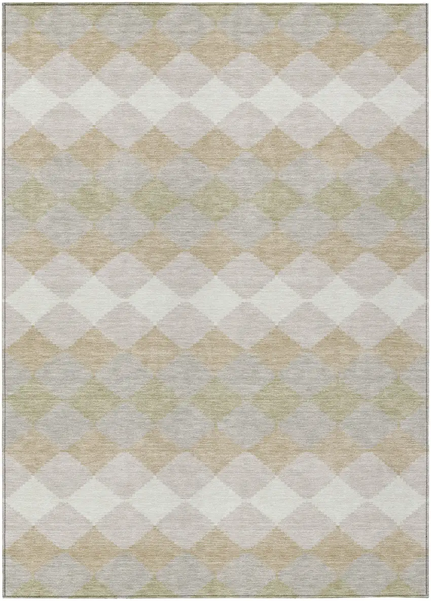 Beige Ivory And Gray Geometric Washable Indoor Outdoor Area Rug Photo 2