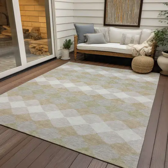 Beige Ivory And Gray Geometric Washable Indoor Outdoor Area Rug Photo 7
