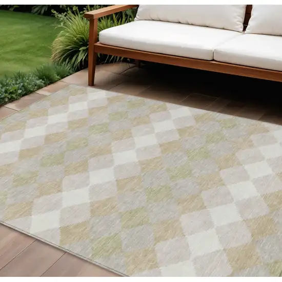 Beige Ivory And Gray Geometric Washable Indoor Outdoor Area Rug Photo 1
