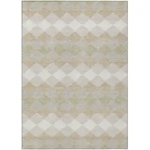 Photo of Beige Ivory And Gray Geometric Washable Indoor Outdoor Area Rug