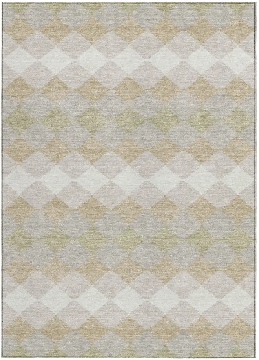 Beige Ivory And Gray Geometric Washable Indoor Outdoor Area Rug Photo 6