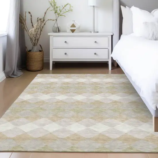 Beige Ivory And Gray Geometric Washable Indoor Outdoor Area Rug Photo 9