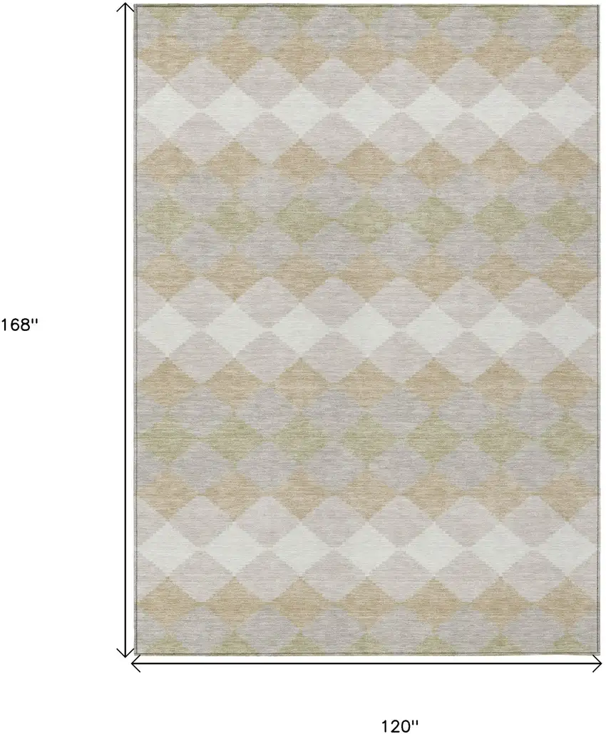 Beige Ivory And Gray Geometric Washable Indoor Outdoor Area Rug Photo 3