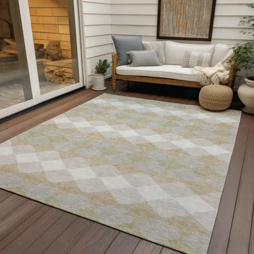 Beige Ivory And Gray Geometric Washable Indoor Outdoor Area Rug Photo 7