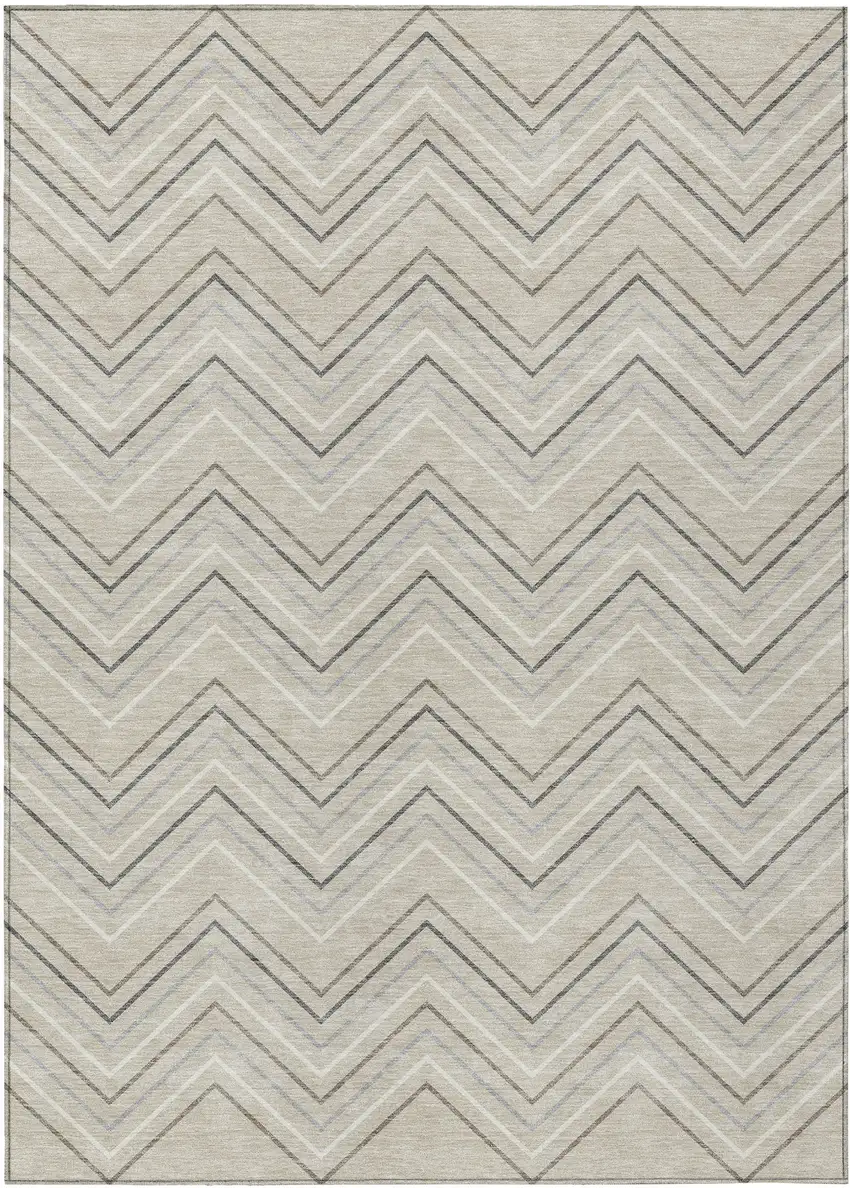 Beige Ivory And Gray Geometric Washable Indoor Outdoor Area Rug Photo 9