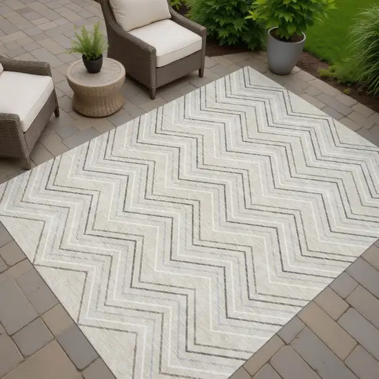 Beige Ivory And Gray Geometric Washable Indoor Outdoor Area Rug Photo 6