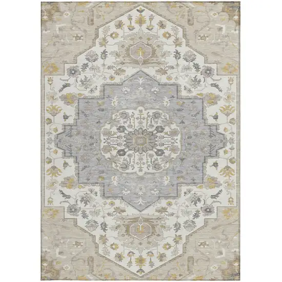 Beige Ivory And Gray Oriental Washable Indoor Outdoor Area Rug Photo 6