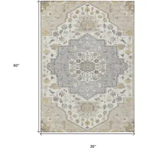 Photo of Beige Ivory And Gray Oriental Washable Indoor Outdoor Area Rug