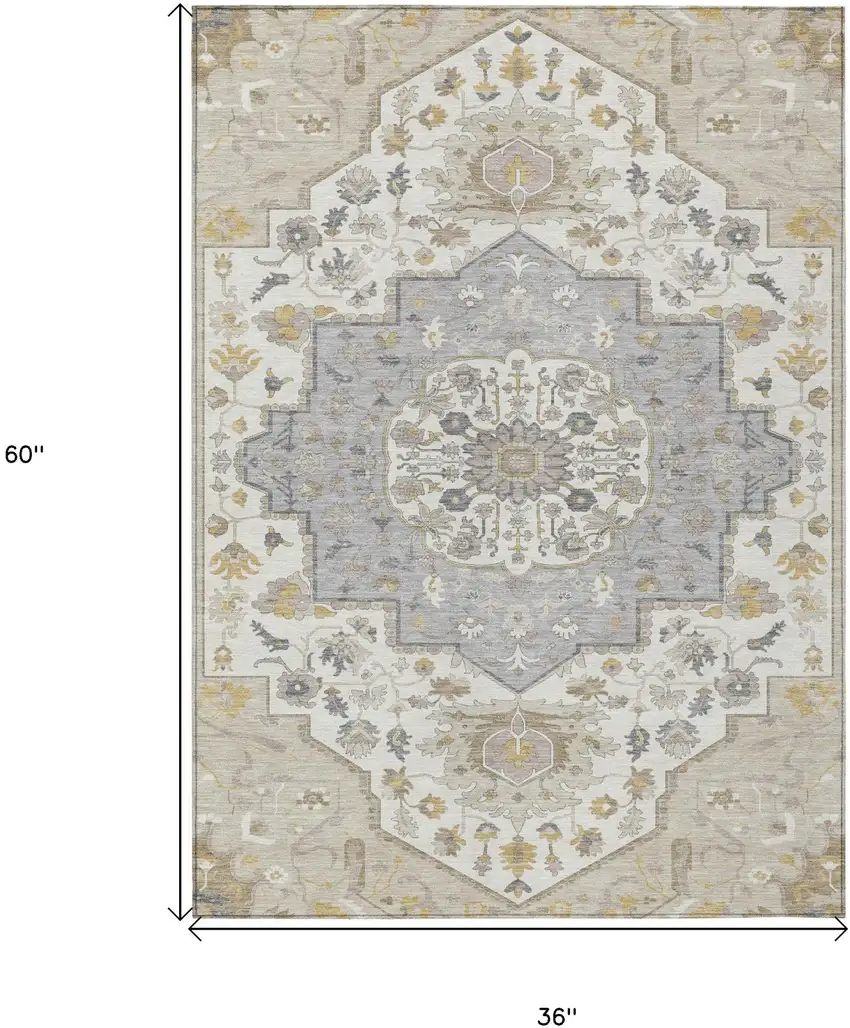 Beige Ivory And Gray Oriental Washable Indoor Outdoor Area Rug Photo 3