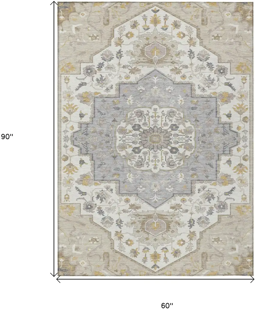 Beige Ivory And Gray Oriental Washable Indoor Outdoor Area Rug Photo 9