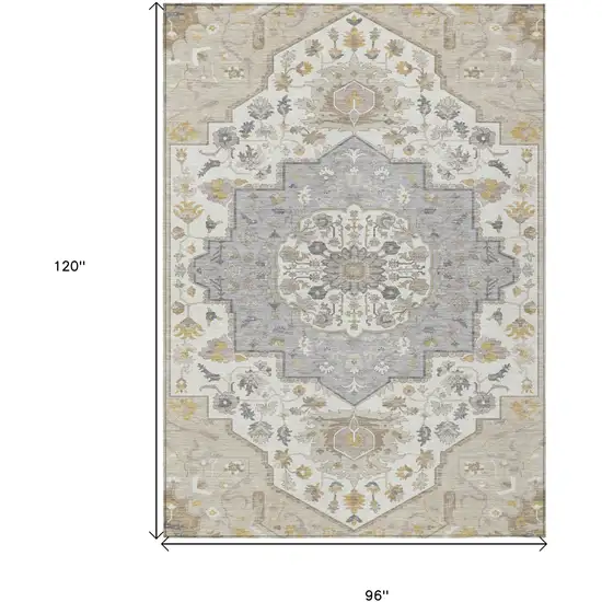 Beige Ivory And Gray Oriental Washable Indoor Outdoor Area Rug Photo 3