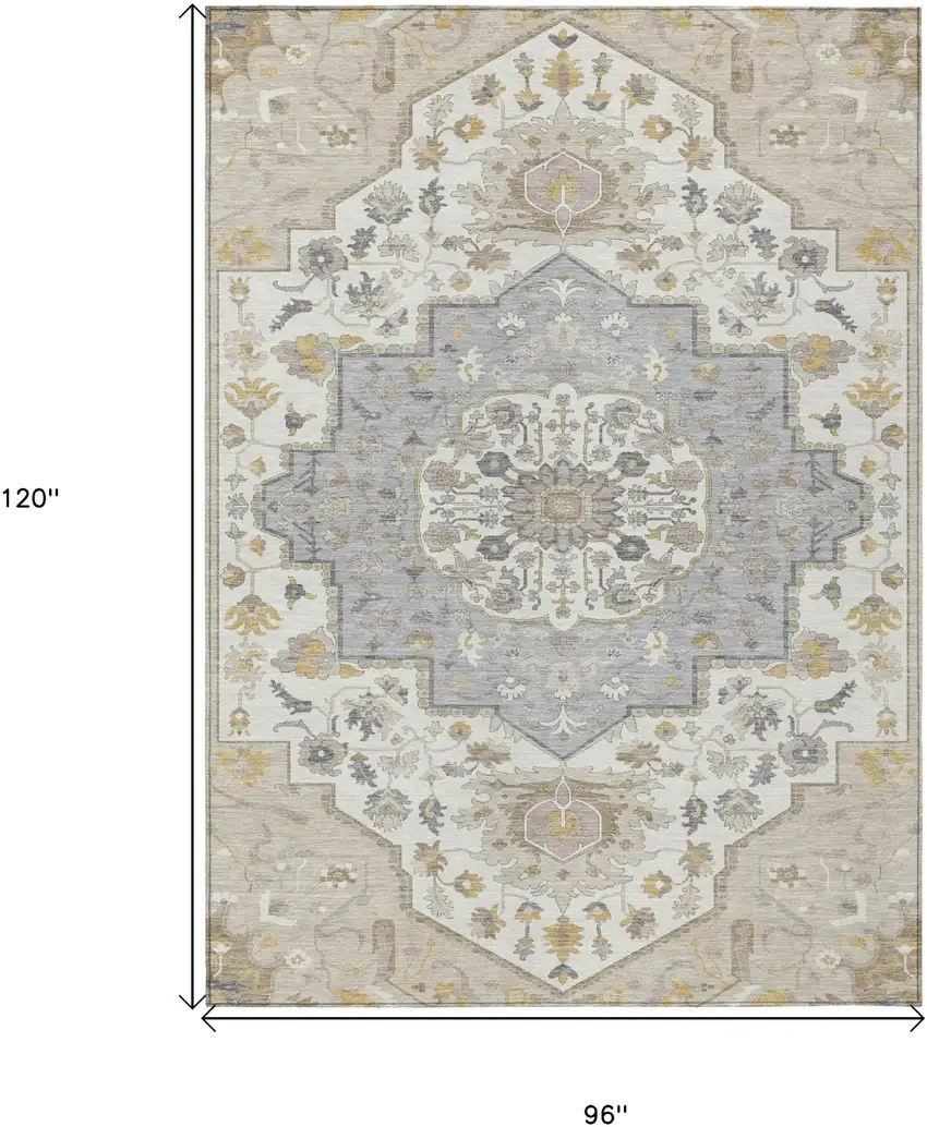 Beige Ivory And Gray Oriental Washable Indoor Outdoor Area Rug Photo 3