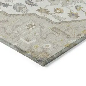 Photo of Beige Ivory And Gray Oriental Washable Indoor Outdoor Area Rug