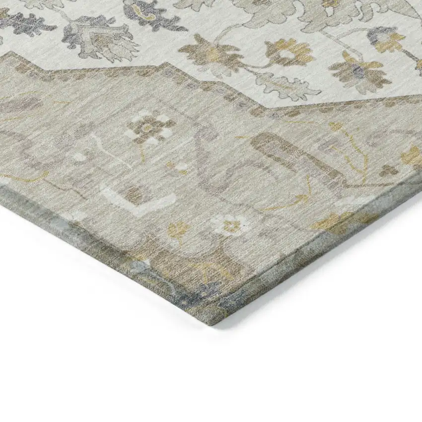 Beige Ivory And Gray Oriental Washable Indoor Outdoor Area Rug Photo 4