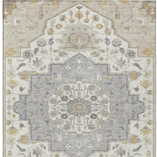 Beige Ivory And Gray Oriental Washable Indoor Outdoor Area Rug Photo 7