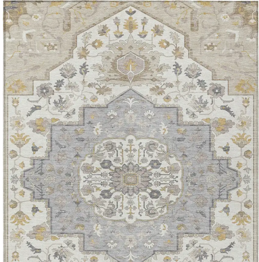 Beige Ivory And Gray Oriental Washable Indoor Outdoor Area Rug Photo 7