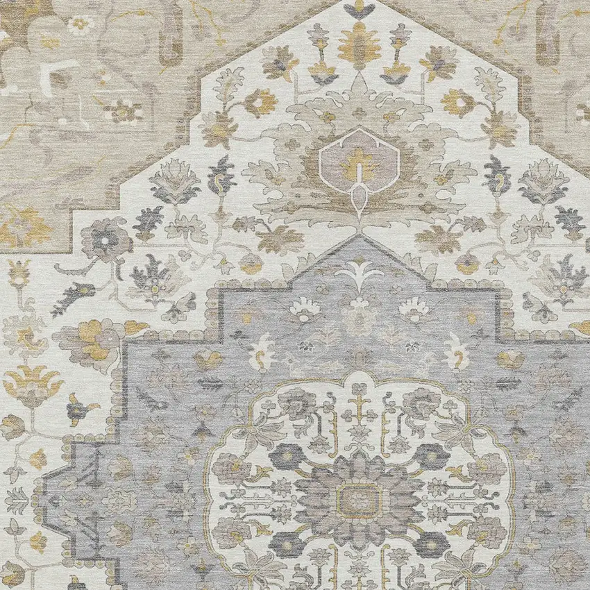 Beige Ivory And Gray Oriental Washable Indoor Outdoor Area Rug Photo 6