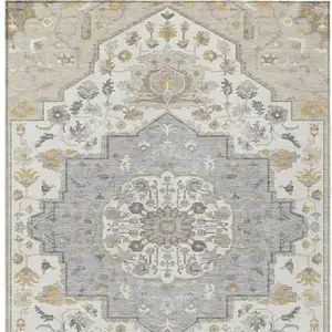 Photo of Beige Ivory And Gray Oriental Washable Indoor Outdoor Area Rug