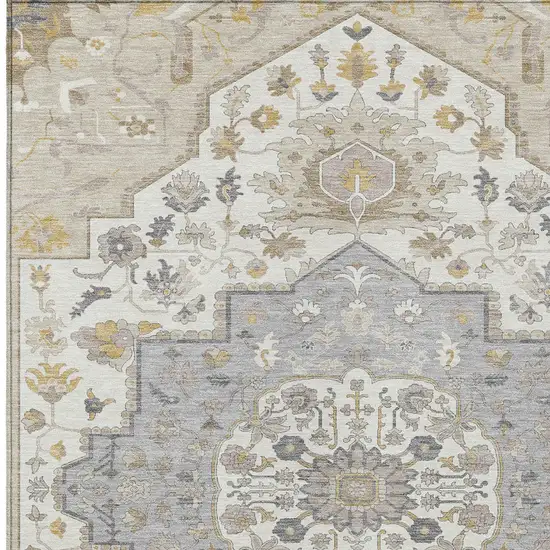 Beige Ivory And Gray Oriental Washable Indoor Outdoor Area Rug Photo 6