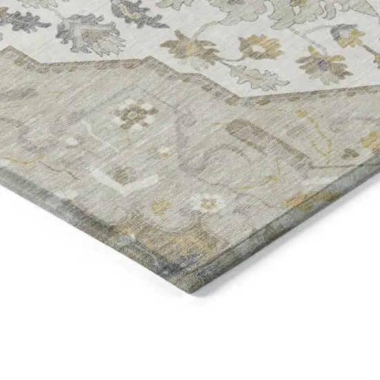 Beige Ivory And Gray Oriental Washable Indoor Outdoor Area Rug Photo 4