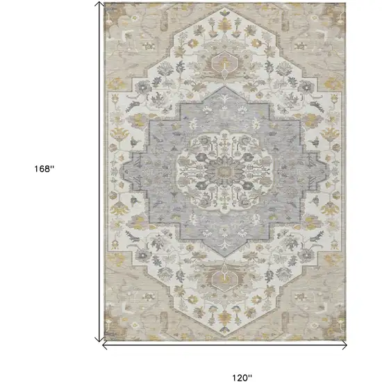 Beige Ivory And Gray Oriental Washable Indoor Outdoor Area Rug Photo 3