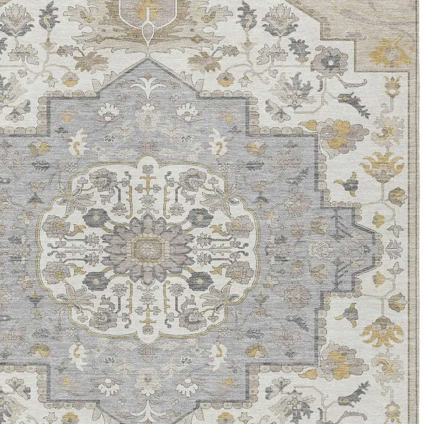 Beige Ivory And Gray Oriental Washable Indoor Outdoor Area Rug Photo 6