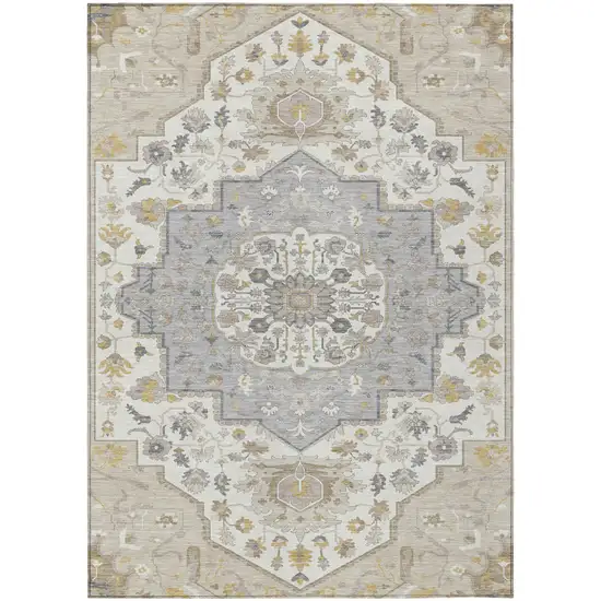 Beige Ivory And Gray Oriental Washable Indoor Outdoor Area Rug Photo 2