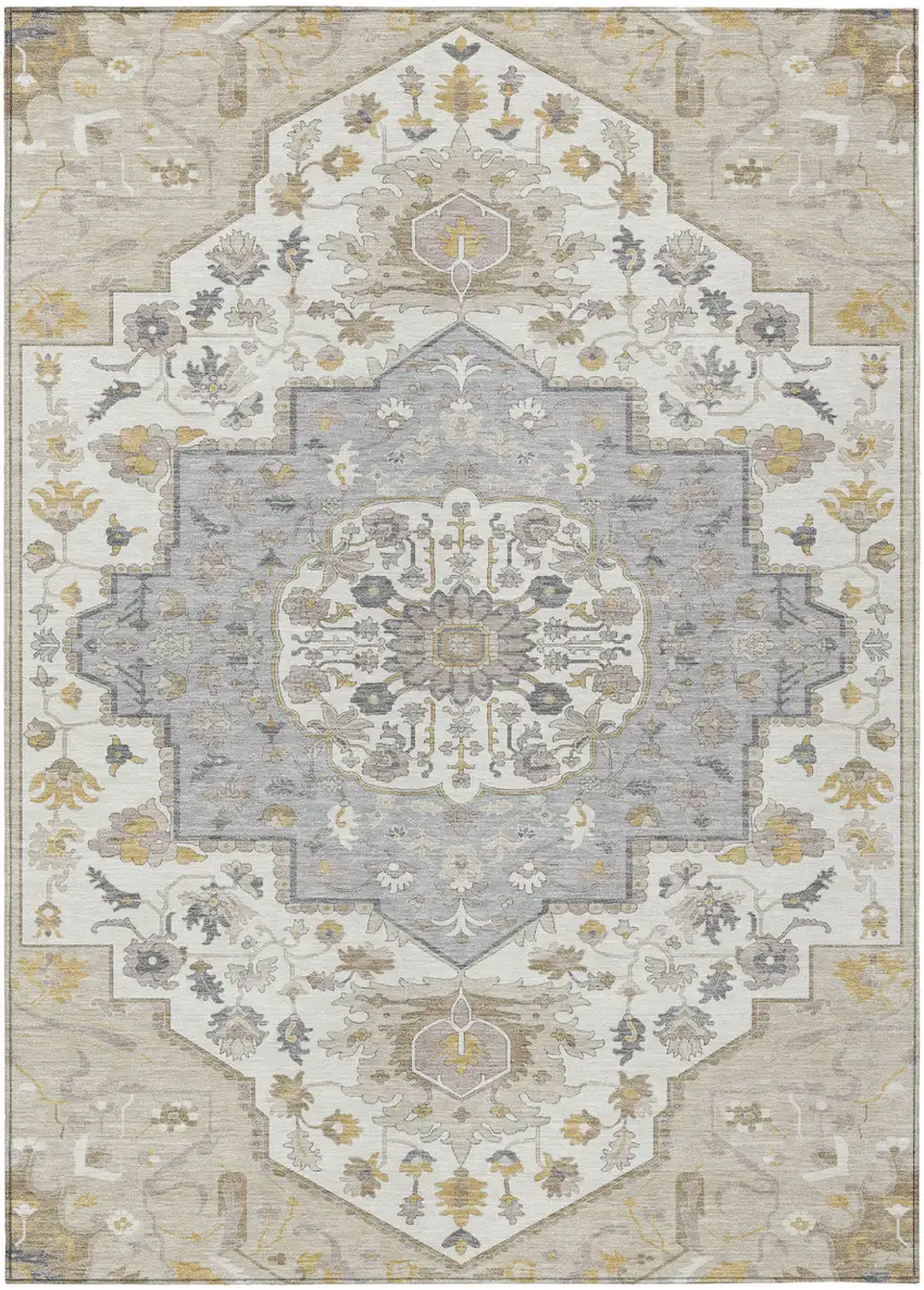 Beige Ivory And Gray Oriental Washable Indoor Outdoor Area Rug Photo 2