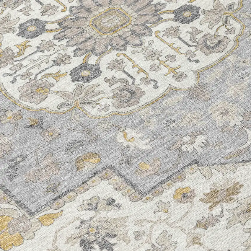 Beige Ivory And Gray Oriental Washable Indoor Outdoor Area Rug Photo 5