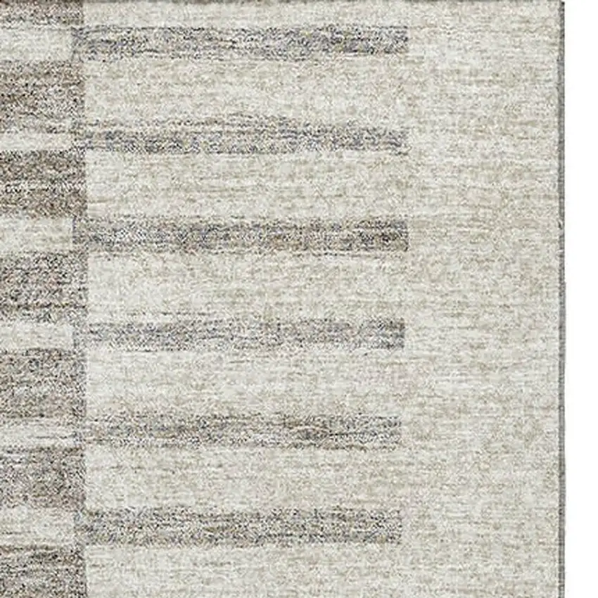Beige Ivory And Gray Striped Washable Area Rug With UV Protection Photo 3