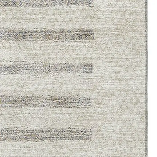 Beige Ivory And Gray Striped Washable Area Rug With UV Protection Photo 2