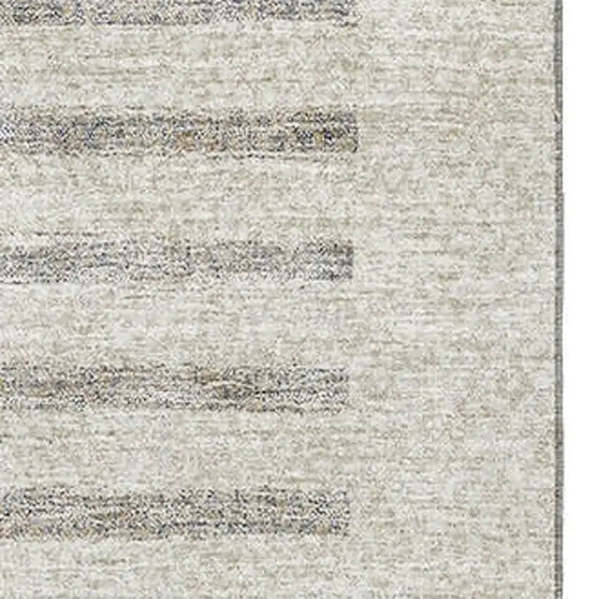 Beige Ivory And Gray Striped Washable Area Rug With UV Protection Photo 2