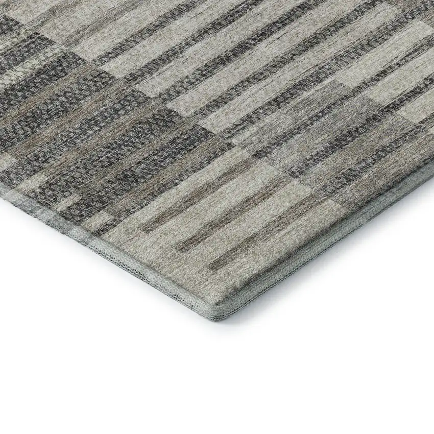 Beige Ivory And Gray Striped Washable Area Rug With UV Protection Photo 7