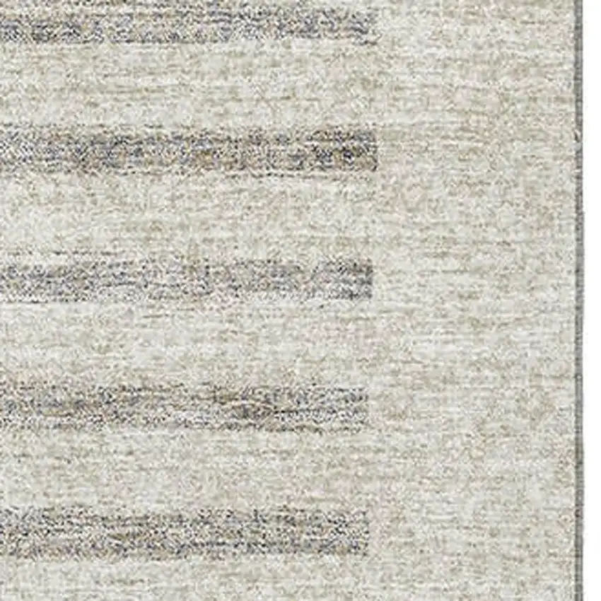Beige Ivory And Gray Striped Washable Area Rug With UV Protection Photo 2