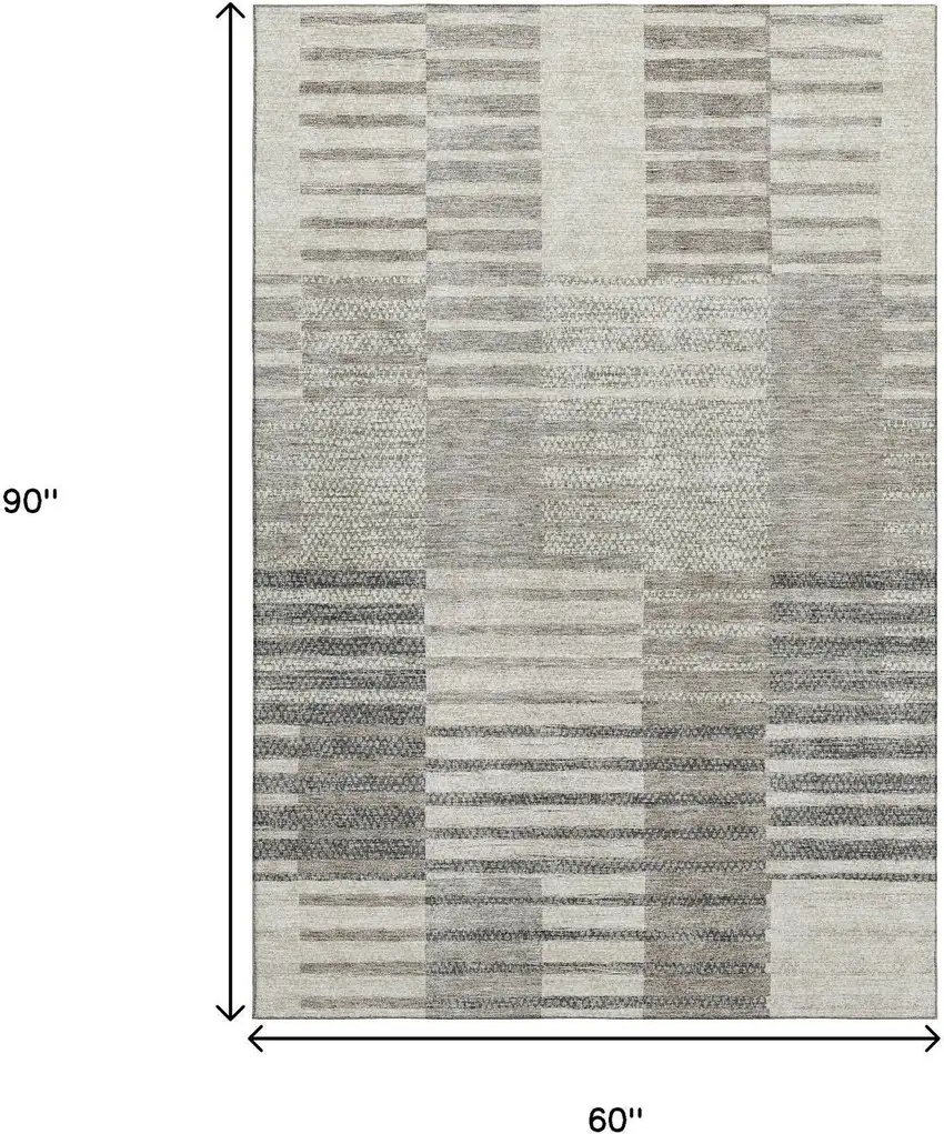 Beige Ivory And Gray Striped Washable Area Rug With UV Protection Photo 8